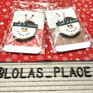 Snowman Ornaments Set of 2 Handmade Wood-Let It Snow- NEW IN PKG